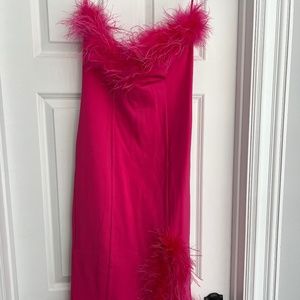Feather and Ponte Bandeau Midi Dress/Hot Pink